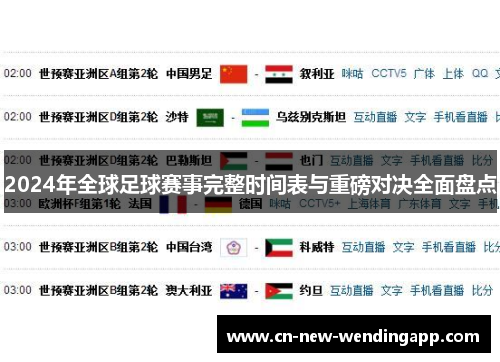 2024年全球足球赛事完整时间表与重磅对决全面盘点
