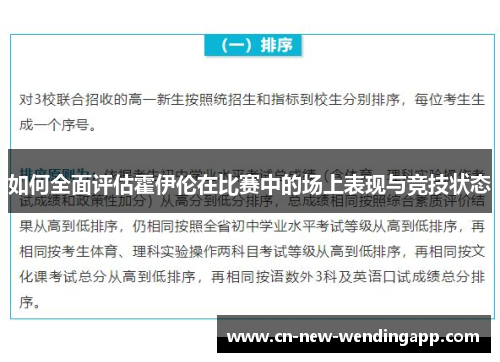 如何全面评估霍伊伦在比赛中的场上表现与竞技状态