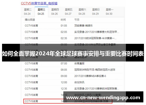 如何全面掌握2024年全球足球赛事安排与重要比赛时间表