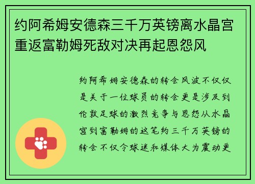 约阿希姆安德森三千万英镑离水晶宫重返富勒姆死敌对决再起恩怨风